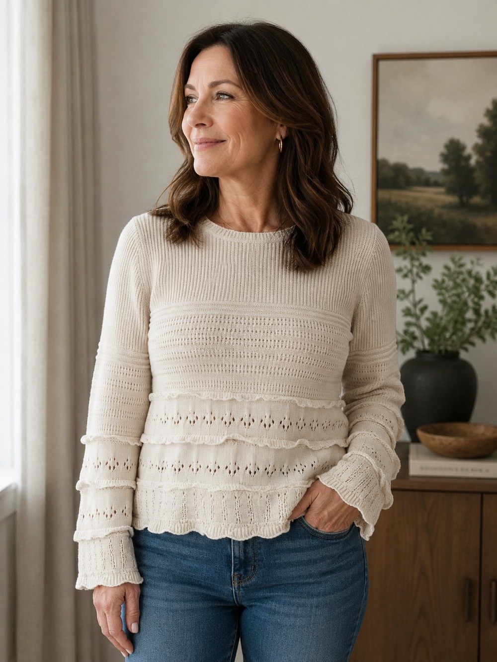 NWT LOFT Cream Ruffled Sweater